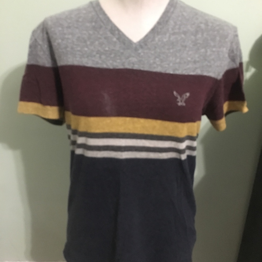 Striped V neck tee shirt
